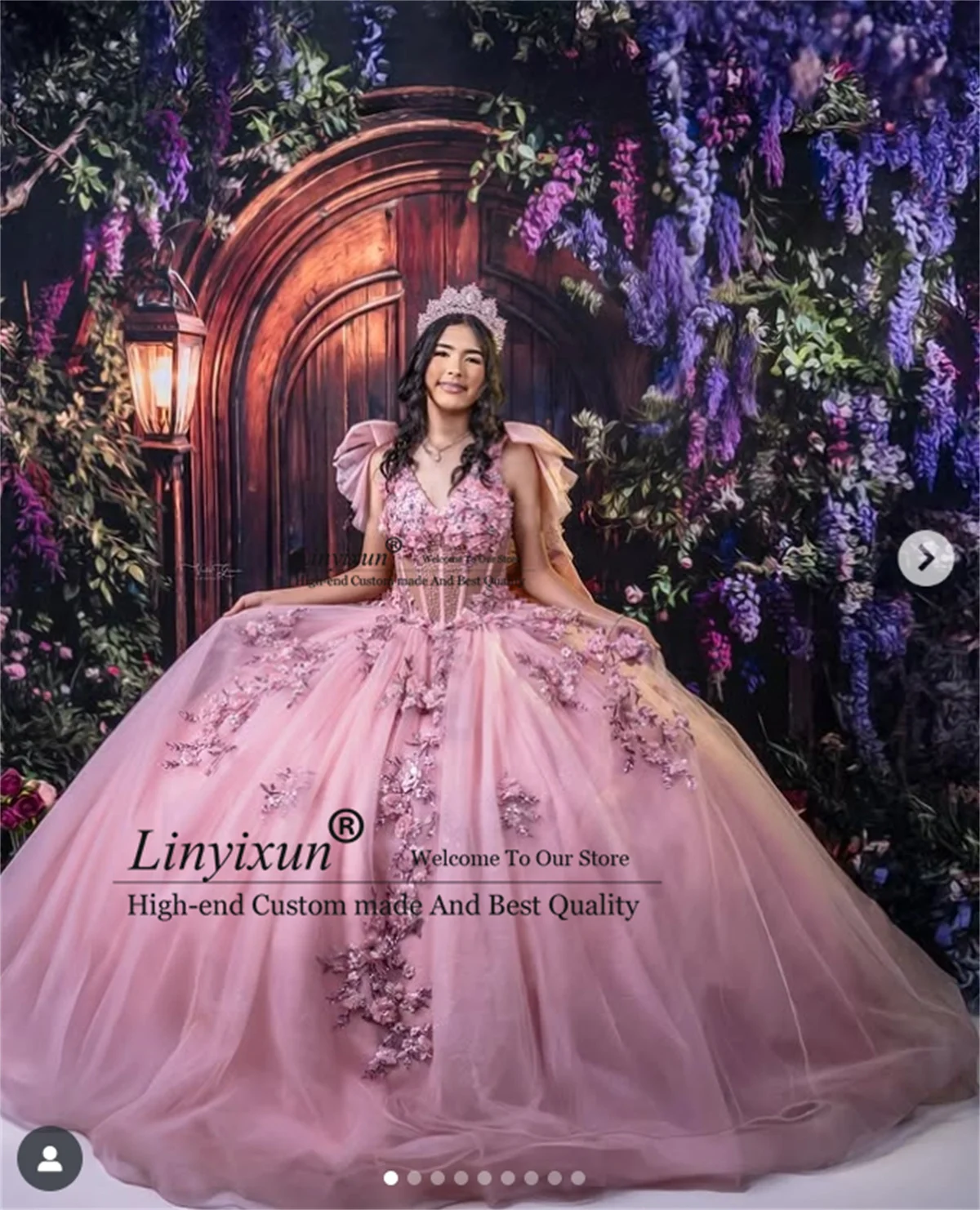 

Princess 3D Floars Ball Gown Quinceanera Dress Sequins Lace Applique Beaded Sweet 16 Birthday Vestidos De 15 Anos Customized
