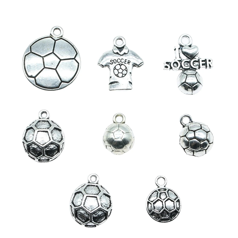 10pcs Soccer Charms Antique Silver Color Soccer Pendant Charms Sport Soccer Charms For Jewelry Making DIY Craft