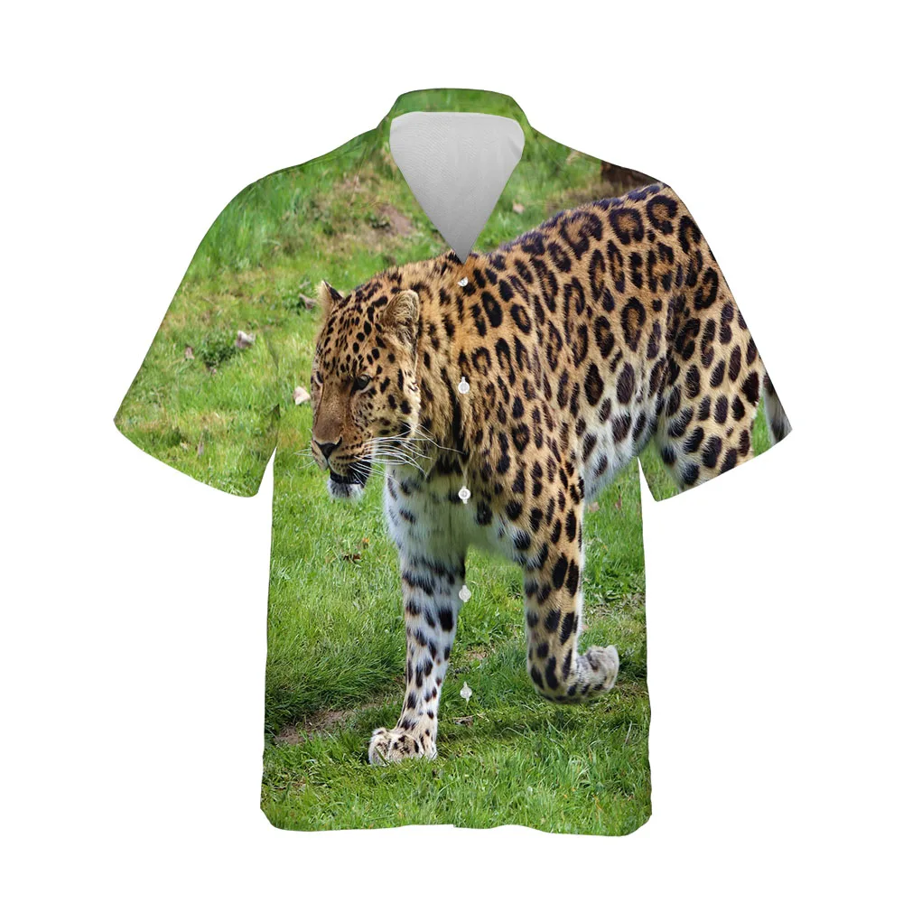 Jumeast 3D Summer Men Shirt Cheetah Animal Picture Mens Hawaiian Shirt Short Sleeve Fashion Oversized Streetwear Casual Blouses