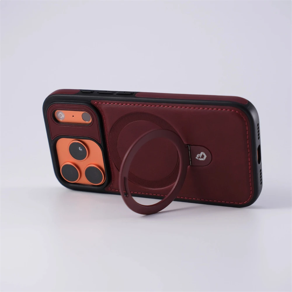 Magnetyczny uchwyt pierścieniowy, etui z PU skóry odporne na wstrząsy do iPhone 18 17 Pro Max 16 15 14 13 12 Plus, kompatybilne z bezprzewodowym ładowaniem Magsafe. — zdjęcie produktu 4