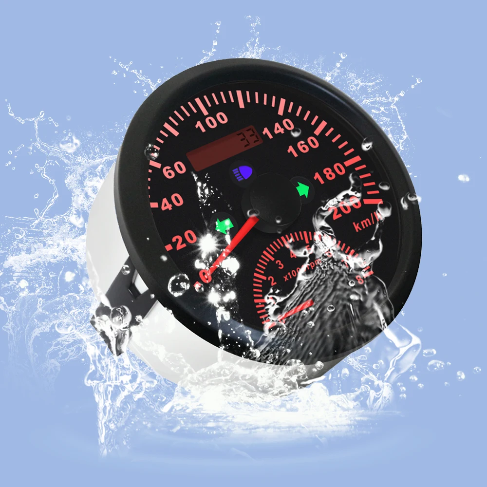 ELING جديد 85 مللي متر نظام تحديد المواقع عداد السرعة 0-200 km/ساعة مع مقياس سرعة الدوران 0-8000 دورة في الدقيقة + 4 in1 مقياس مستوى الوقود درجة حرارة الماء ضغط الزيت الفولتميتر 8-16 فولت