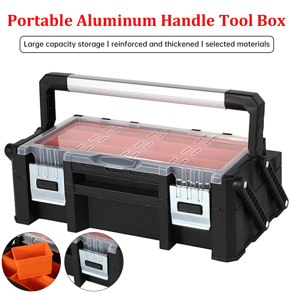 Portable Parts Storage Box Large Toolbox Plastic Tool Box Hardware Screws Organizer Multi-grid Tool Box for Mechanics