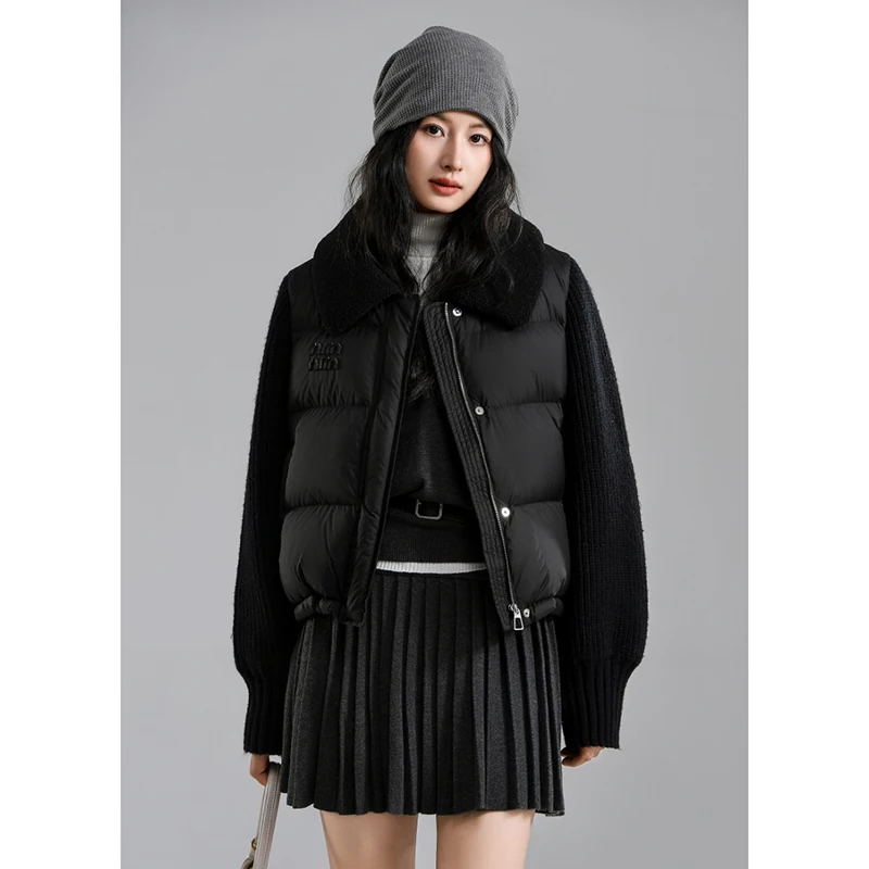 Faionable Knitted Splice ort down Jaet Women's Collar 2024 Winter New Sle Slimming Versatile Outerwear Korean Sle