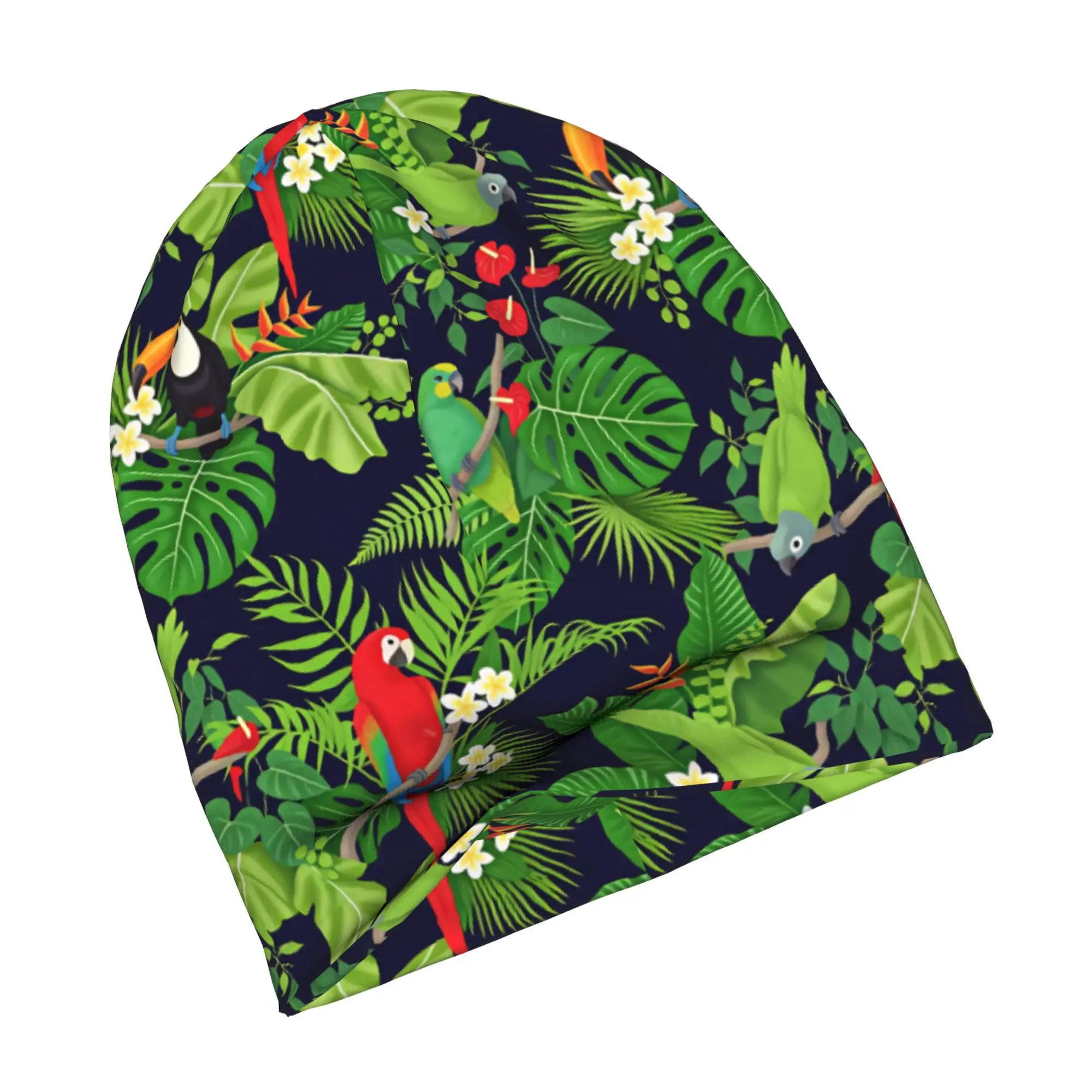 Parrot Tropical Animal Botanical Flowers Beanie Cap Unisex Winter Warm Bonnet Knitting Hats Outdoor Ski Skullies Beanies Hats