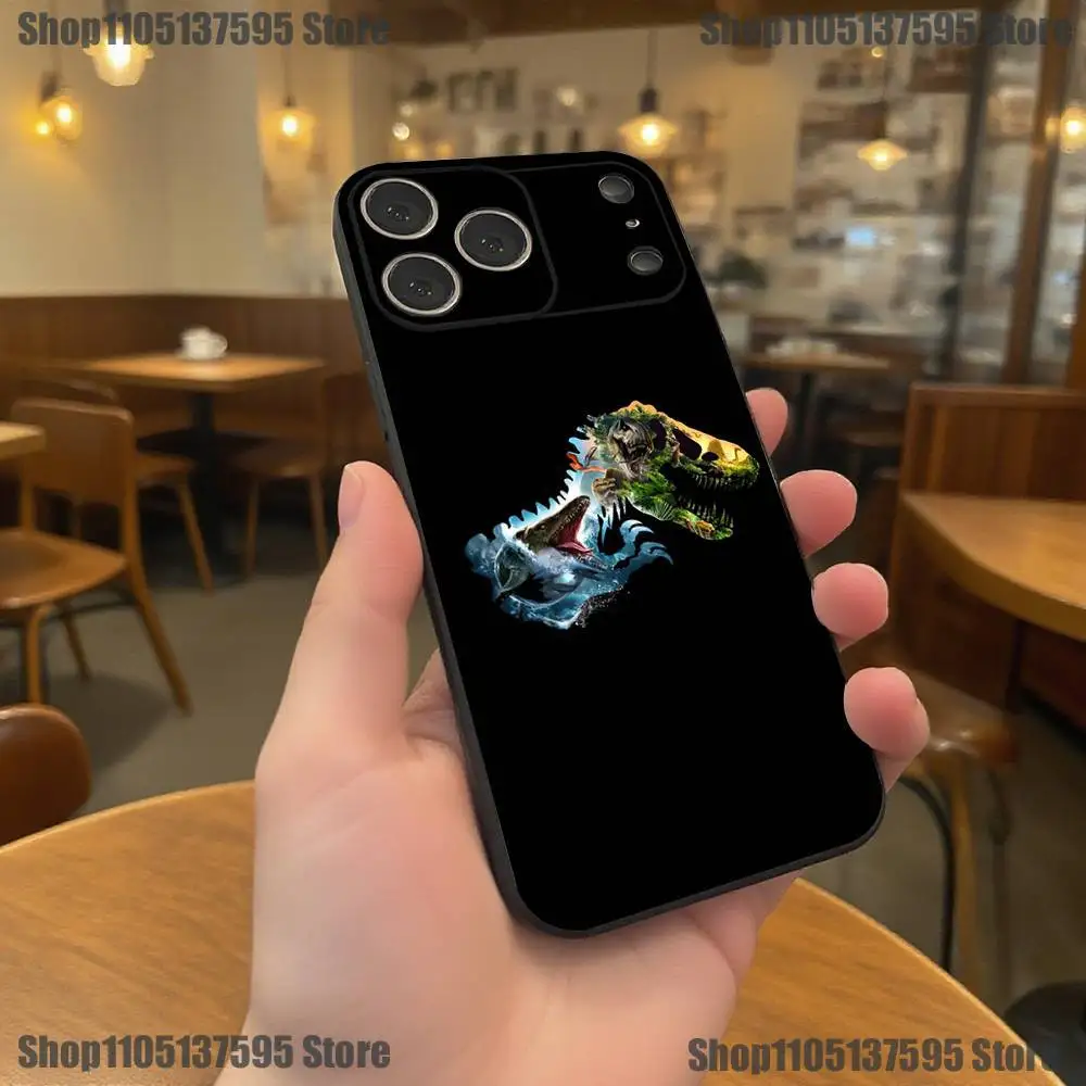 J-Jurassic Park Dinosaur World telefoonhoesje voor iPhone 17,16,15,14,13,12,11,Pro,XS,Max,XR,Plus,E,SE4,Mini zwarte zachte hoes
