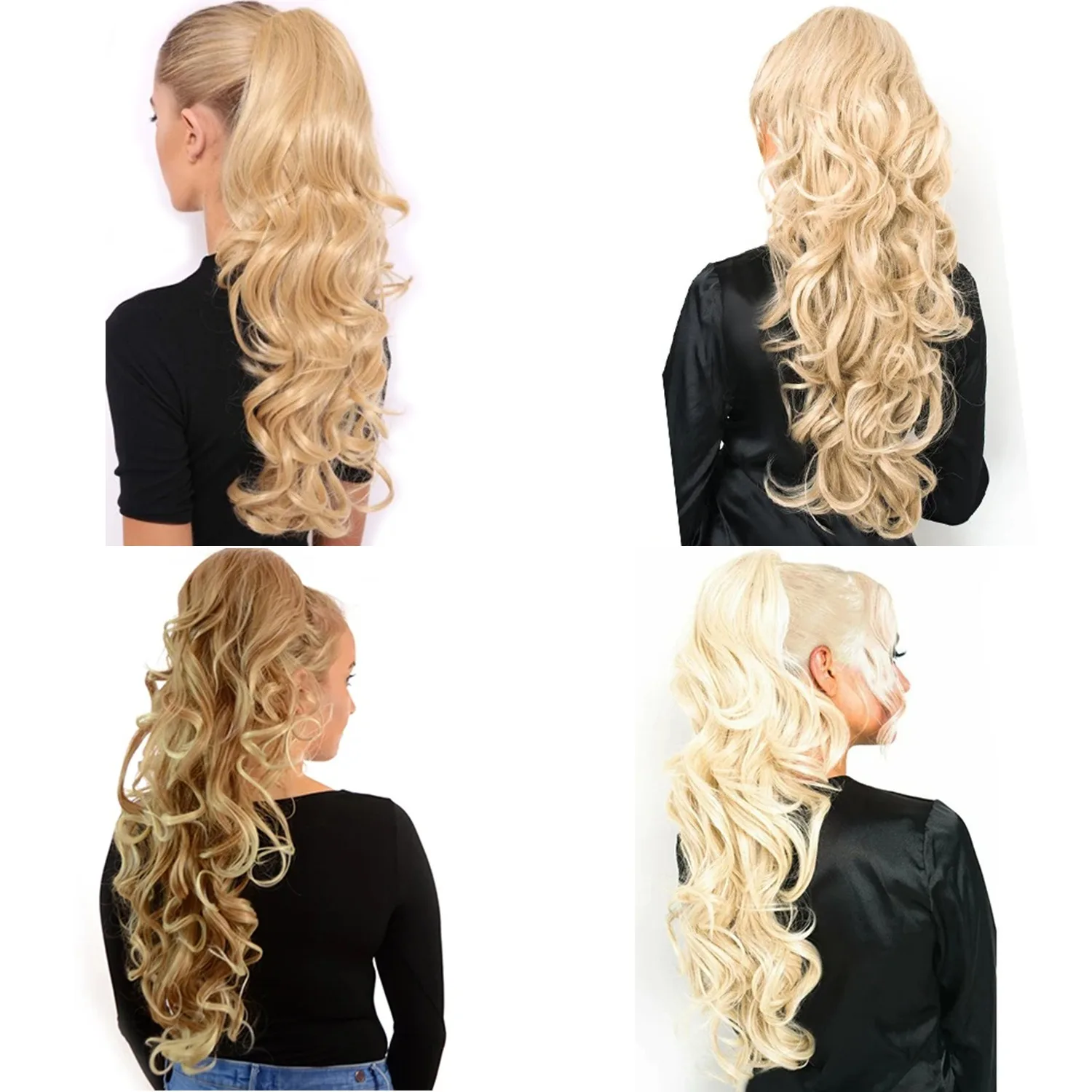 22 بوصة/55 سنتيمتر الاصطناعية مخلب كليب في ذيل حصان وصلات شعر قصيرة مجعد مخلب كليب ذيل حصان للنساء الشعر التمديد هيربيسي