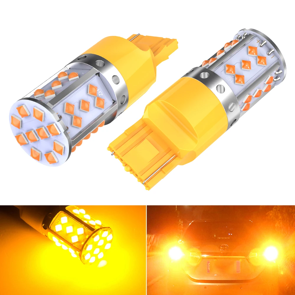 WY21W LED Canbus 오류 없음 하이퍼 플래시 방향 지시등 전구, 3030 SMD T20 7440 W21W 1156 ba15s LED 램프, 12V 주황색, 2 개