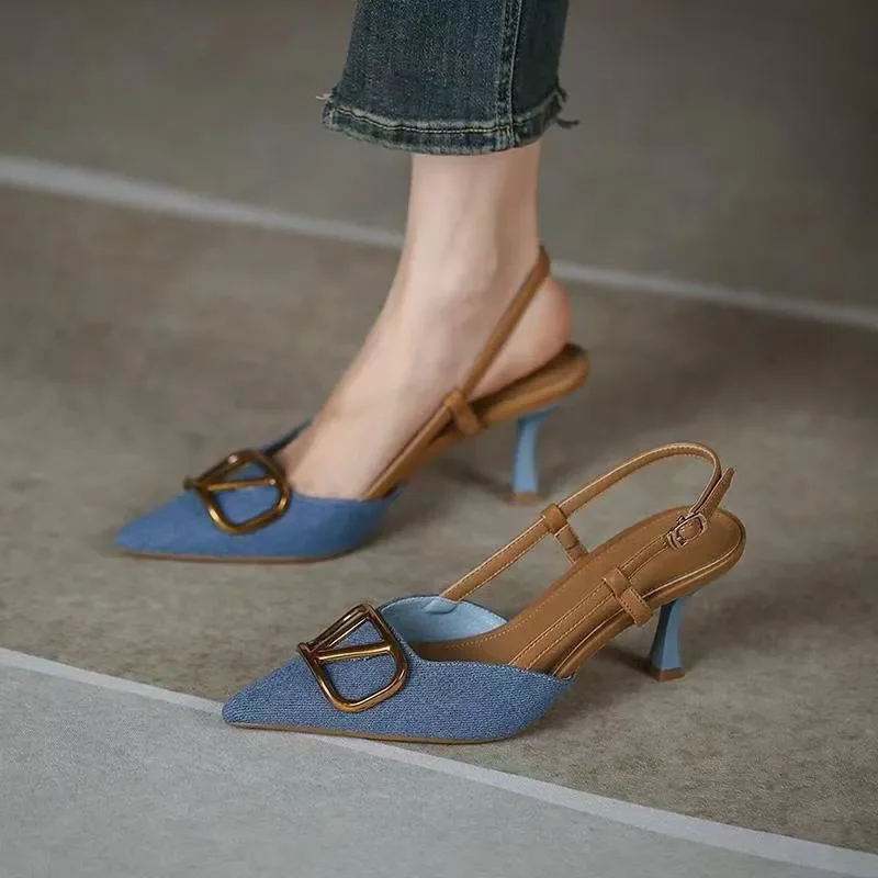 

Free shipping Designer Dress Shoes Sharp pointed thin heel 2025 new fashion versatile temperament versatile denim comfortable hi