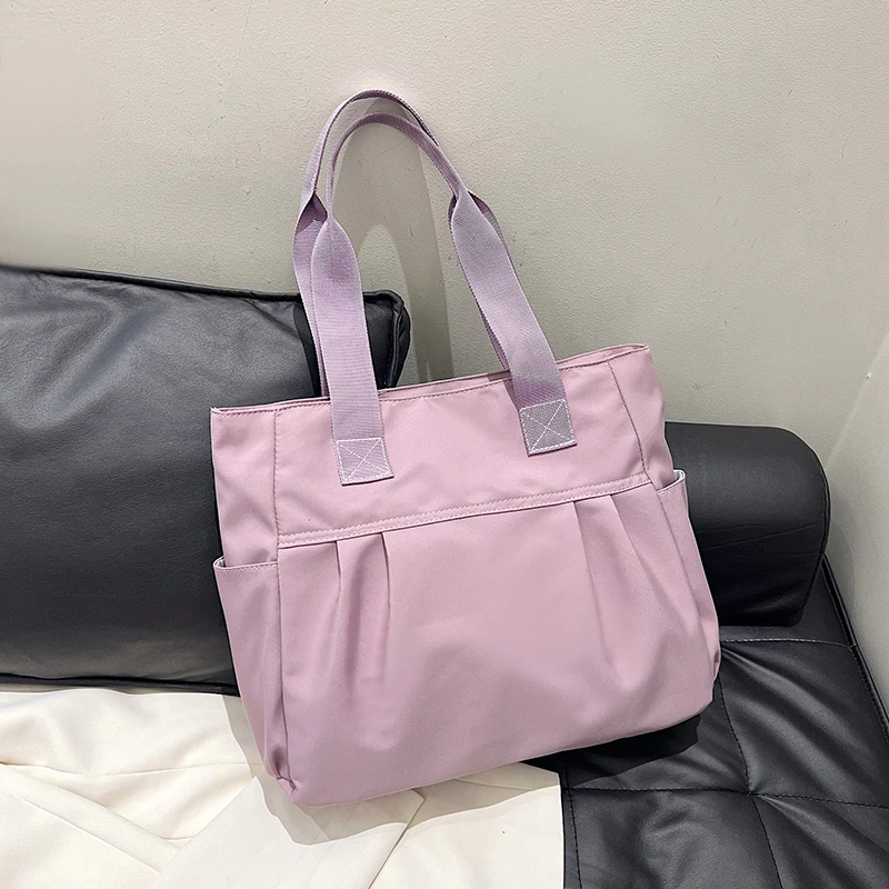 Solid Color Zipper Nylon Ladies Tote Bags Casual 2024 Pleats Commuting Shoulder Bags for Women Basic Style Bolso Mujer