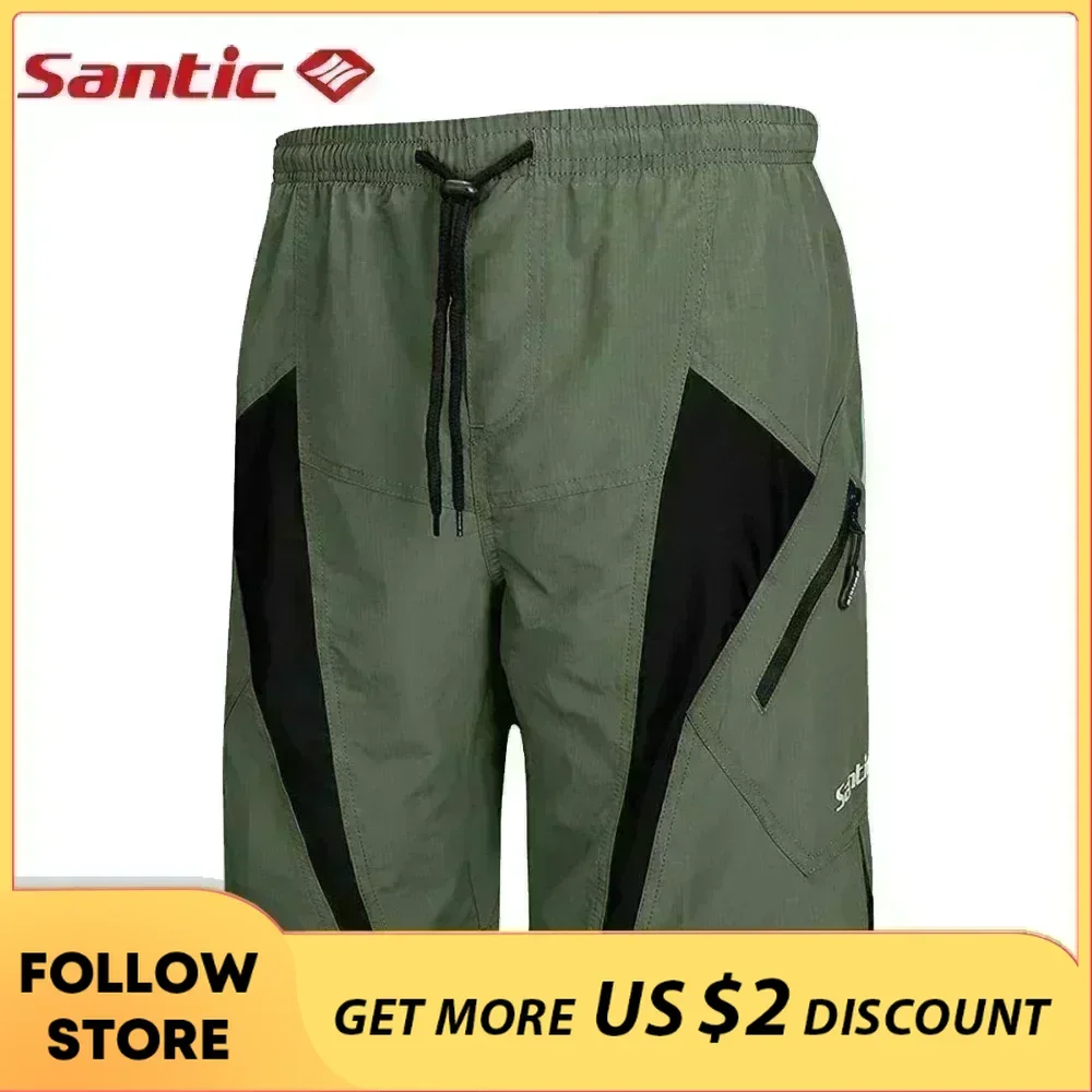 Santic Men\'s Cycling Shorts Summer Padded MTB Bike Waterproof Bottom Loose-Fit Mountain Bicycle Riding Leisure Tights Asian Size