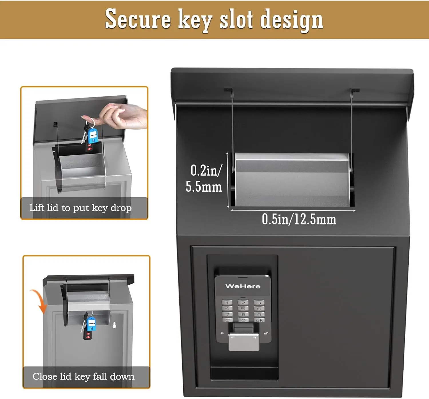 WeHere Key Drop Box with Smart Lock for Outside Wall Mount, Key Return Box for Automotive,Waterproof Design for Outdoor