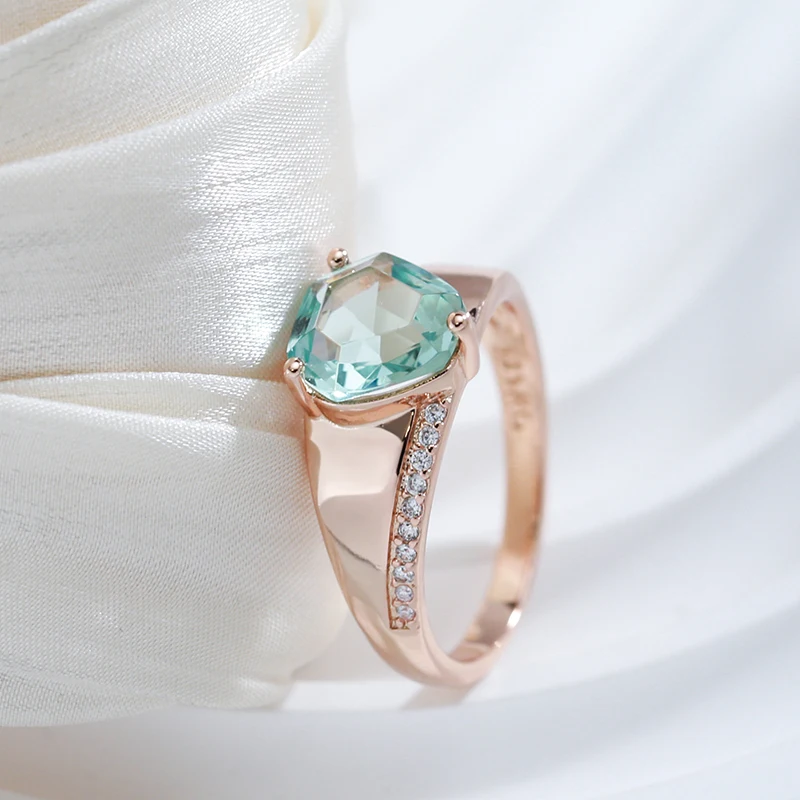 Kinel Hot Fashion Unique Green Stone Big Ring for Women Mosaic Natural Zircon With 585 Rose Gold Color Vintage Wedding Jewelry