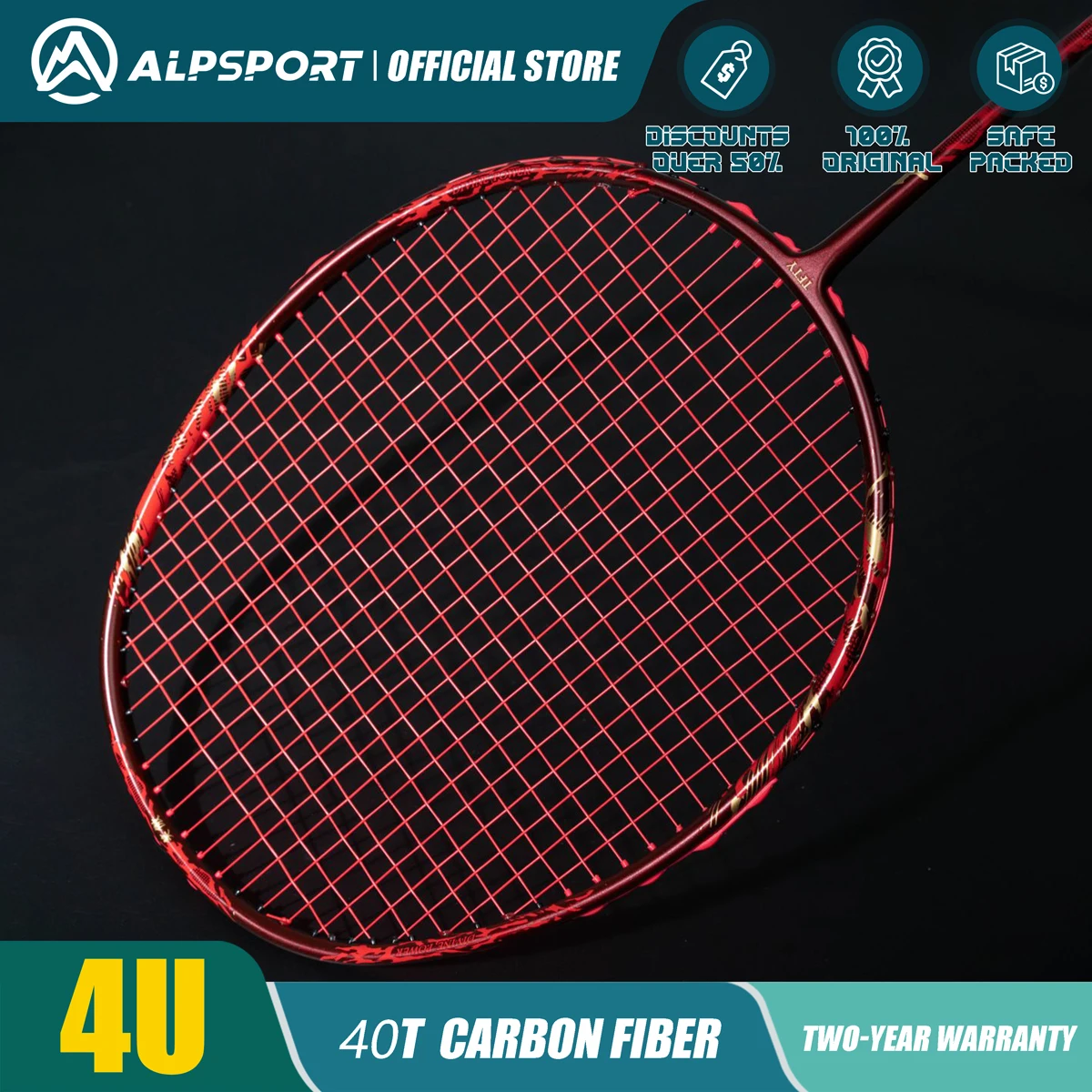 ALP XAJH 4U Badminton Racket 40T Carbon Fiber Offensive Racket Maximum weight 38 pounds High-end professional mid-range racket