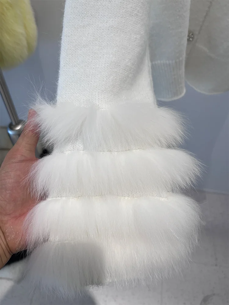 2025 신상 여성 가을 리얼 퍼 봄 풀오버 코트 리얼 폭스 퍼 숏 니트 스웨터 코트 여성 럭셔리 자켓