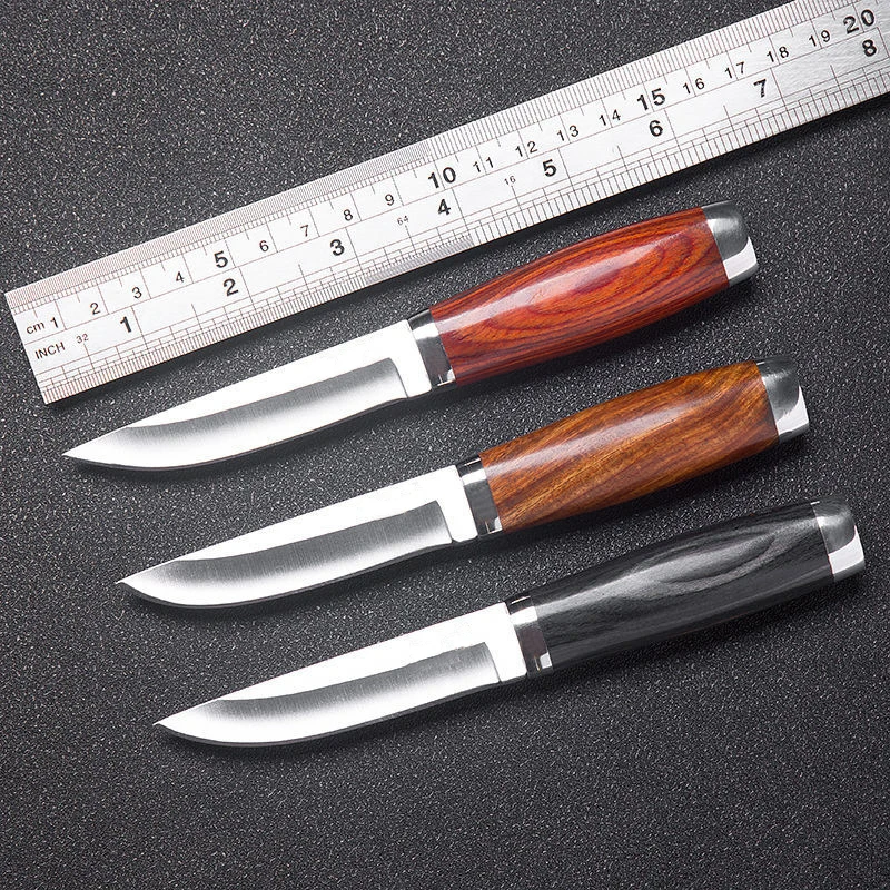 1 sharp stainless steel fruit knife with wooden handle, multi-purpose barbecue cut pocket knife for family and barbecue