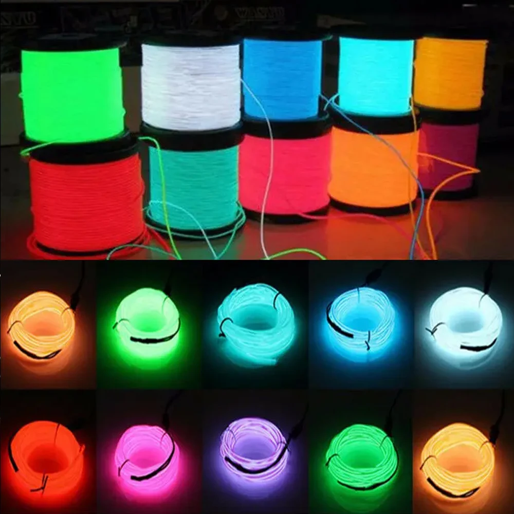 1m-5m El Wire String Light Mini Led Neon Glowing Luminous Waterproof Outdoor Lights Flexible Diy Strip For Room Cutable Rope Car