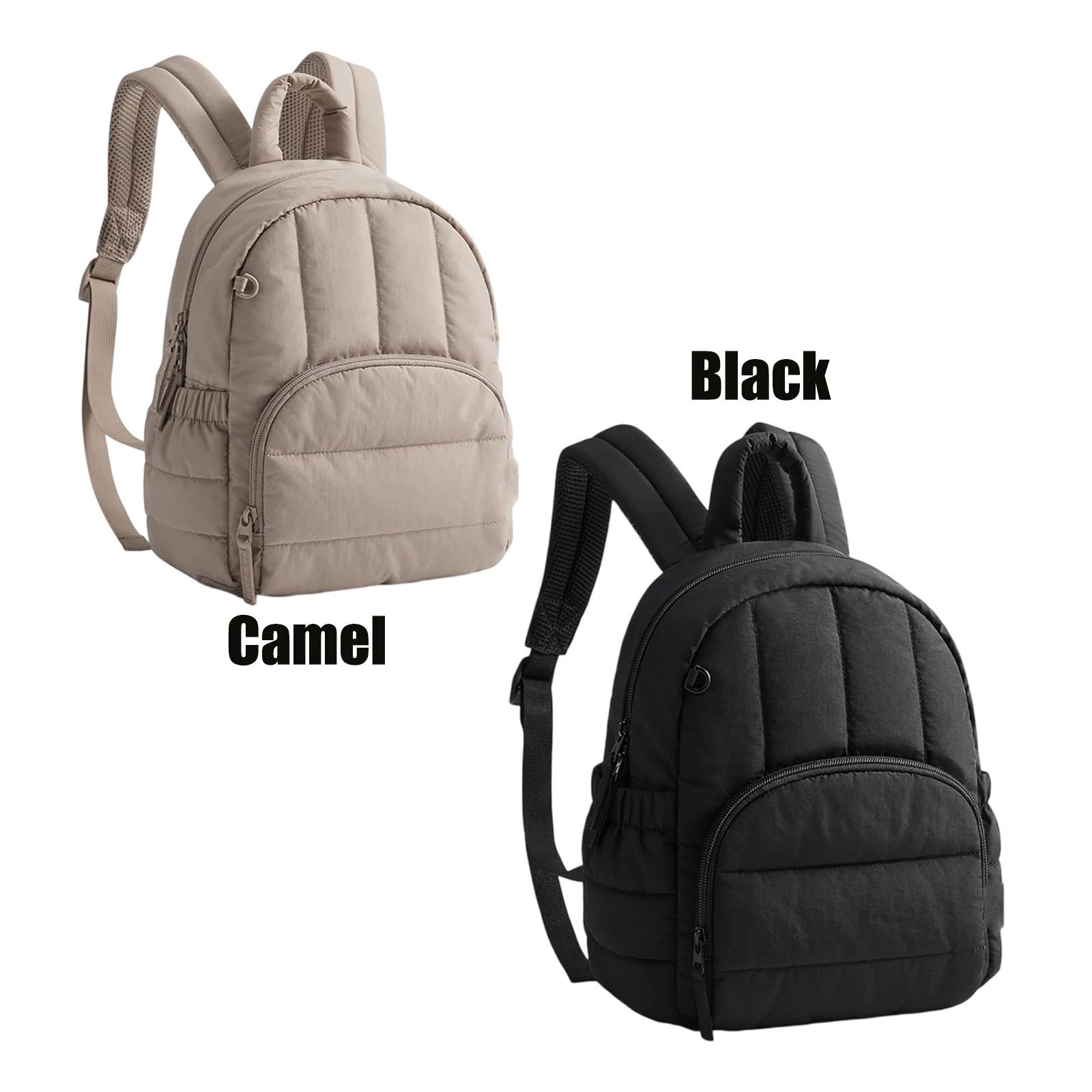 Women Simple Laptop Side Elastic Pockets Water- Quilted Rucksack Fluffy Shoulder Straps Commute Work Backpacks
