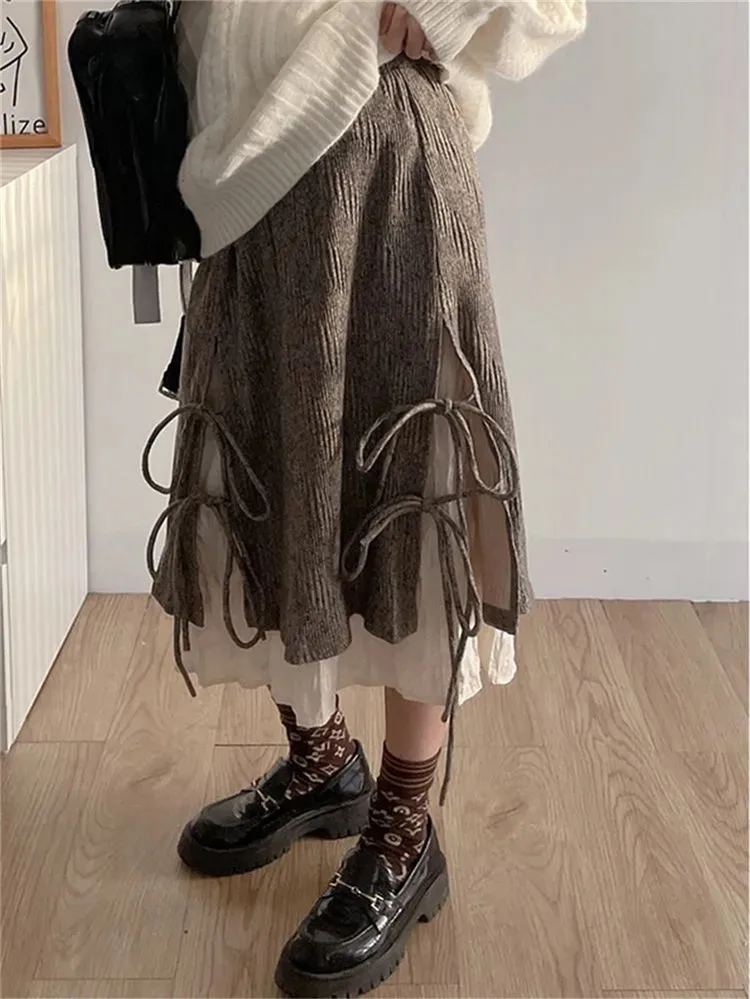 Y2k Cute Party Irregular Long Skirts Boho Grunge Fairyore Retro Skirt Kawaii Holiday Ruffle Patchwork Pleated Skirt Women Faldas