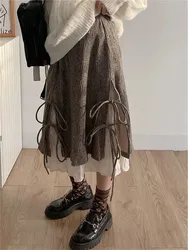 Y2k śliczne Party nieregularne długie spódnice Boho Grunge Fairyore spódnica w stylu Retro Kawaii wakacje wzburzyć Patchwork plisowana spódnica kobiety Faldas