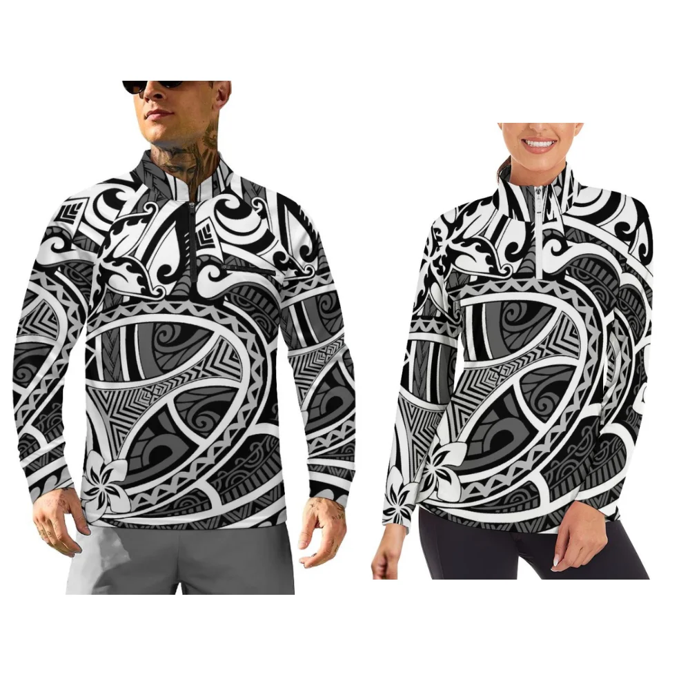 Long-Sleeved Sportswear For Couples With Polynesian Floral Pattern Printing Customizable Sportswear