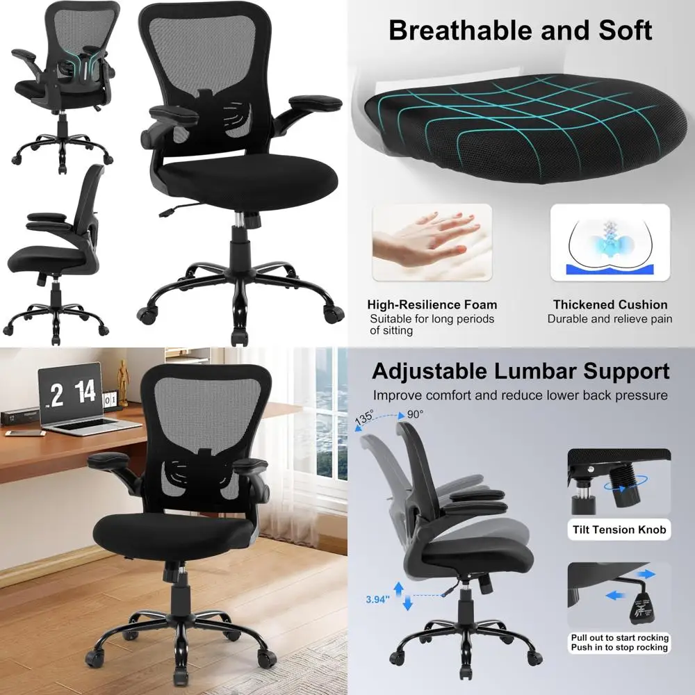 

Ergonomic Mesh Office Chair with Adjustable Lumbar Support and Flip-up Armrests for Home Computer Desk
