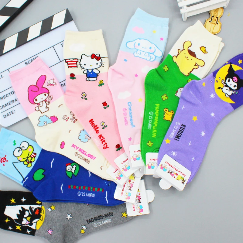 New Sanrio Socks Kawaii Hellokitty Kuromi Cinnamoroll Korean Cartoon Student Stockings Cute Girls Home Warm Socks