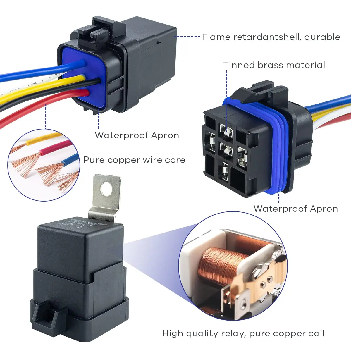 DC 12 24V 40A 4 5-Pin AMP su geçirmez röle demeti kalaylı bakır teller 5-PIN Boat tekne için otomatik Fan araba rölesi soket ile