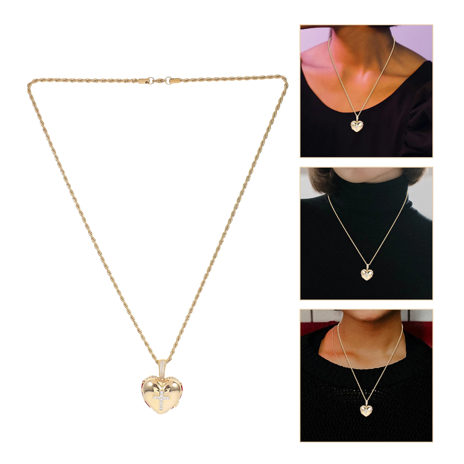

Heart-shaped Photo Box Necklace Book Pendant Decorative Locket for Men Engraved Charm Women Jewelry