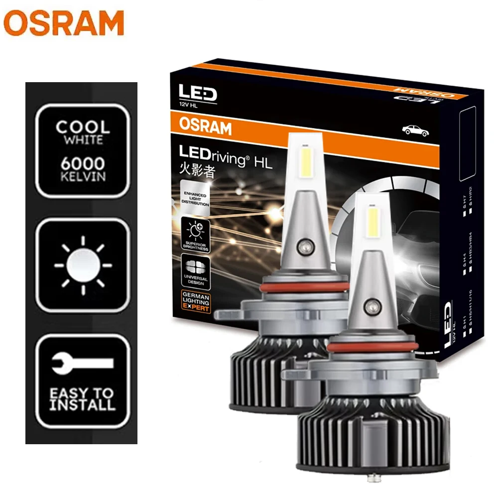 

OSRAM HYZ LED HB3 HB4 9005 9006 12V 25W LED Auto Headlight 6000K Cool White Car Original Lamps +140% More Bright 490056CW, 1PAIR