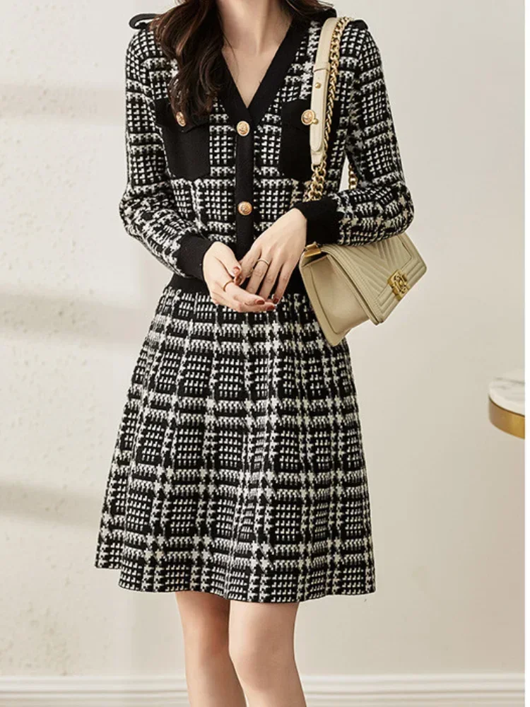 Autumn and winter new small fragrant vintage knit dress son high-grade temperament of a thin sweater dress lady