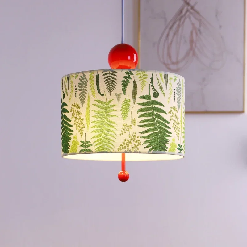 SANDYHA Modern Retro Cylindrical Pendant Light LED Lamp Apply To Bedroom Study Fabric Printed Home Decoration Lighting Fixtures