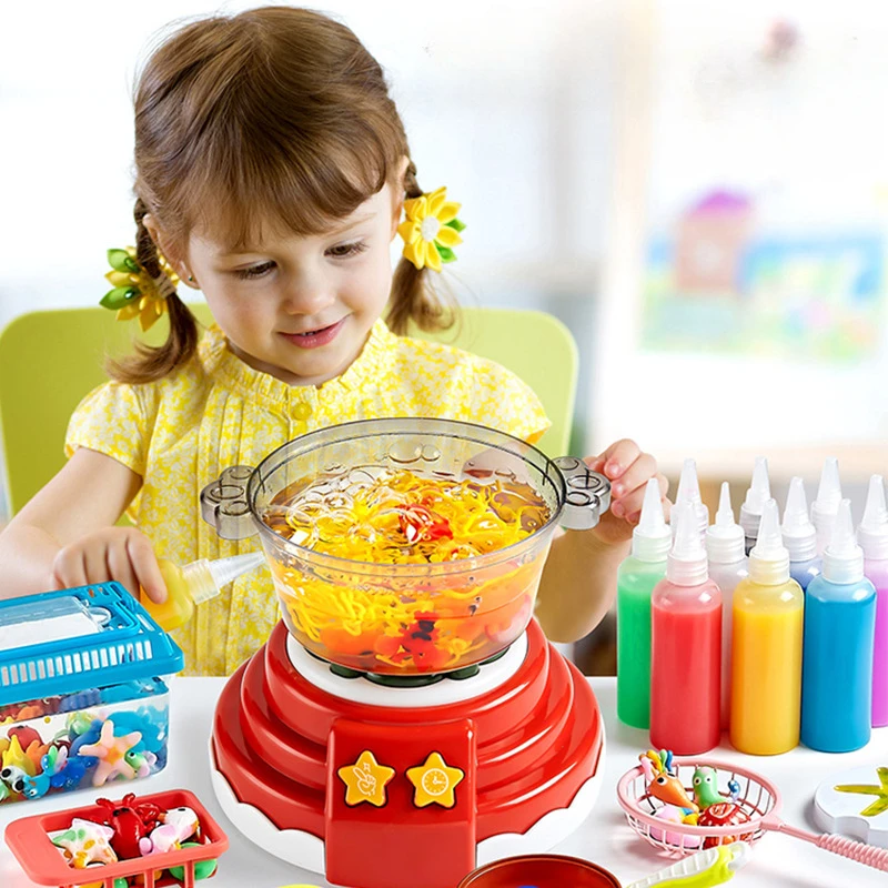 Hot Pot Cooking Toys Kitchen Playset  DIY Hot Pot Machine Toys Pretend Bubble Sound Light Educational Toy for Girls