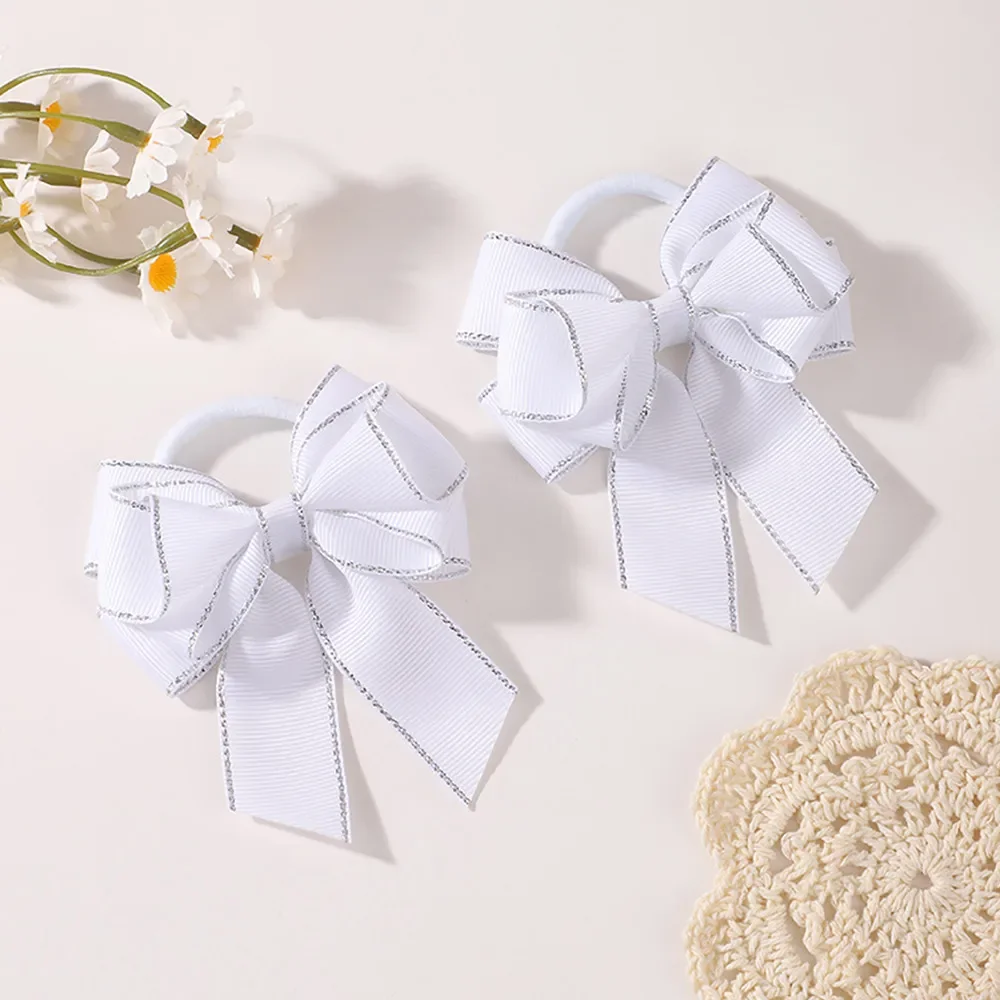 JOLLYPASS 2 Stück/Set Eleganter Weißer Spitzen-Haargummi mit Strass-Schleife Hochzeit Braut Mädchen Haaraccessoires – Detail 10