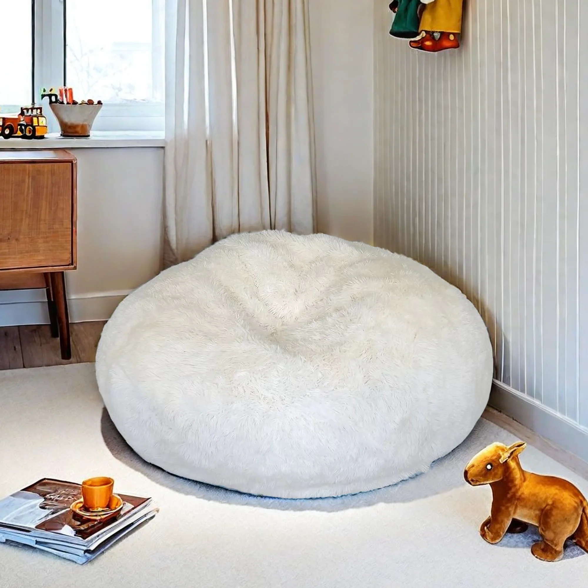 

3 ft Bean Bag Chairs for Adults/Teens with Filling, Medium Bean Bag Sofa with Shredded Foam, Furniture Bag with Plush Fur Cover,