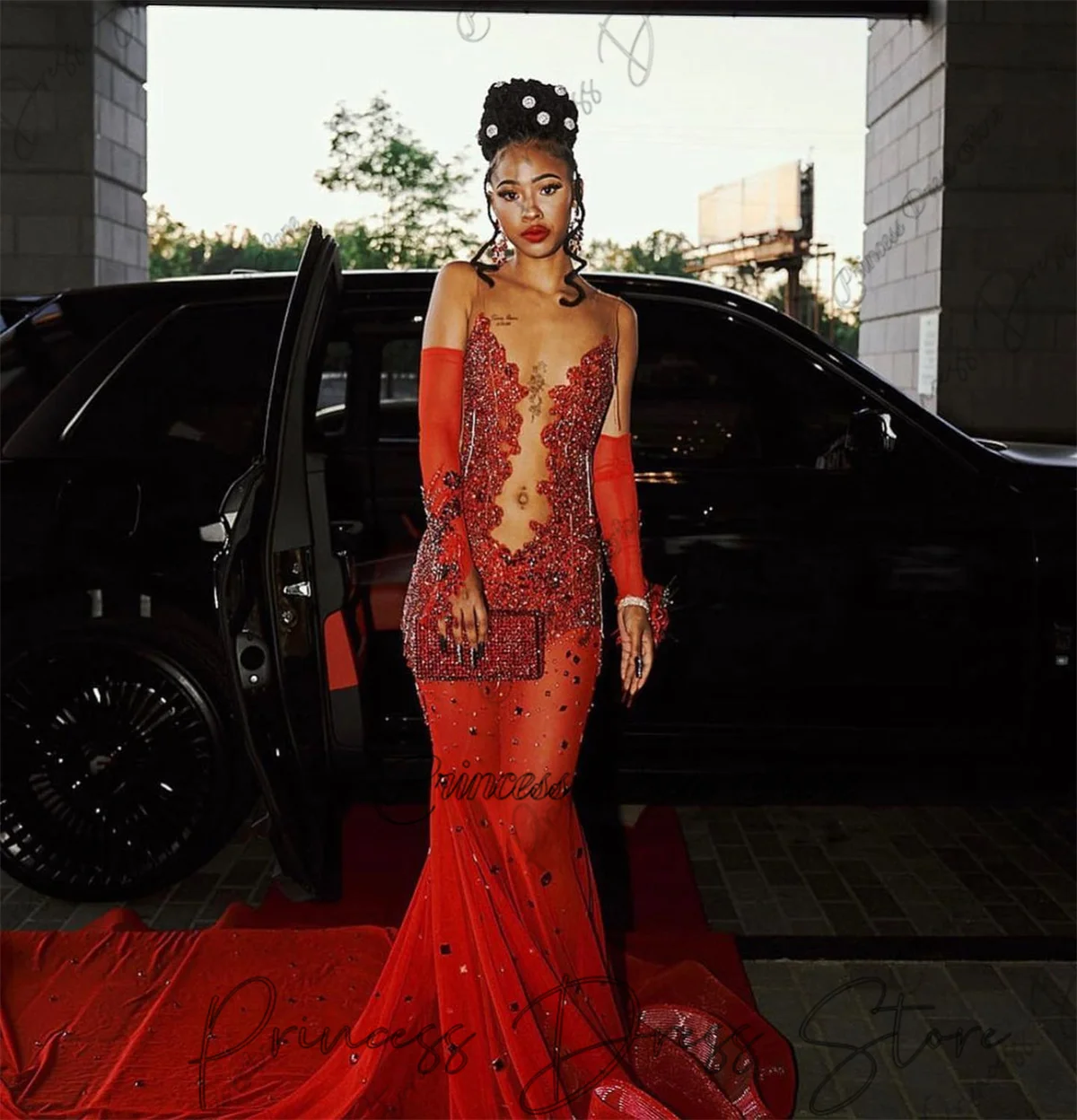 Robe De Bal sirène avec diamants scintillants pour filles noires, robes De fête d'anniversaire en cristal, robes De soirée Sexy personnalisées