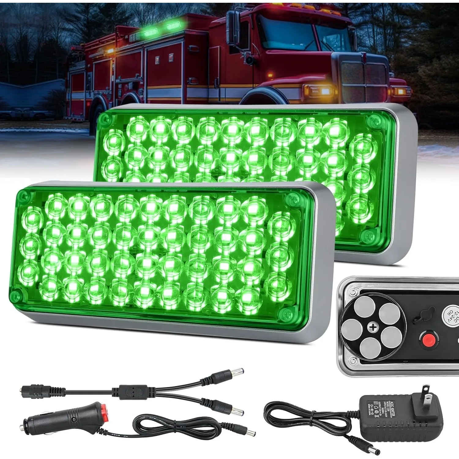 Nilight 2PCS 42LED Green Magnetic Strobe Lights Portable Warning Hazard Light Surface Mount Waterproof 5 Patterns for 12V 24V Cars Trucks Van Off Road Vehicles ATV
