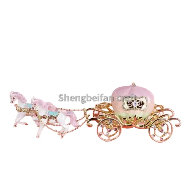 

Metal Craft Enamel Horse Pumpkin carriage figurine Jewelry Box Counter Decoration Bithday Gift Trinket Box For Home Decoration