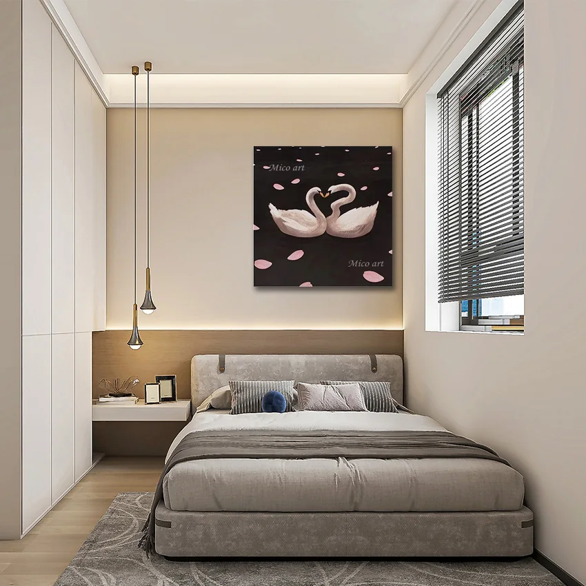 

Украшение комнаты Пара Абстрактный дизайн Картина маслом, безрамная, красивая картина лебедя Современная ручная роспись на холсте Художественная стена