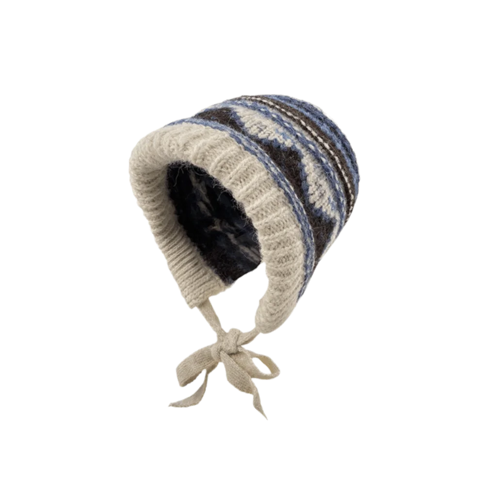 

Повседневная вязаная шапка в этническом стиле Fair Isle, ветрозащитная, теплая, утолщенная, в стиле ретро, для осени и зимы