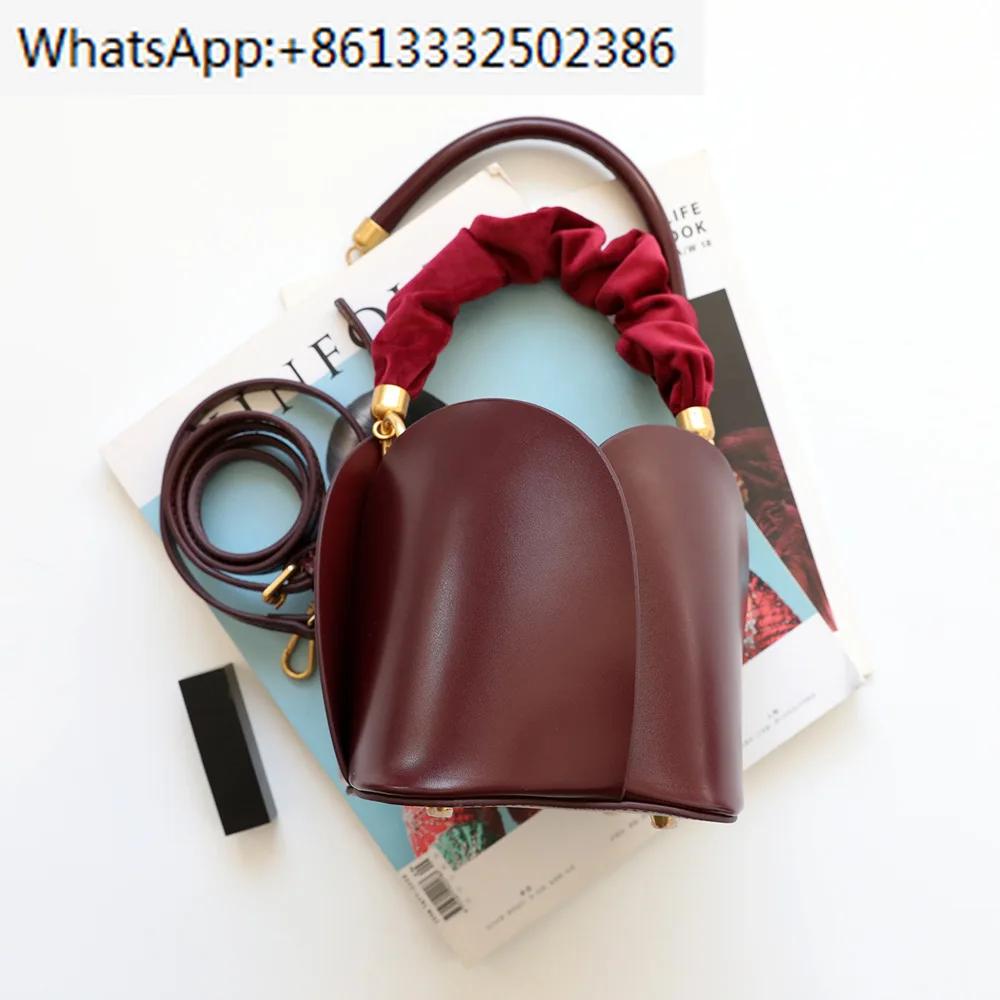 Flower Bucket Bag Handbag Women 2024 New  Removable Fold Handle Real Leather Tote Crossbody Bags Ladies Chic Purse