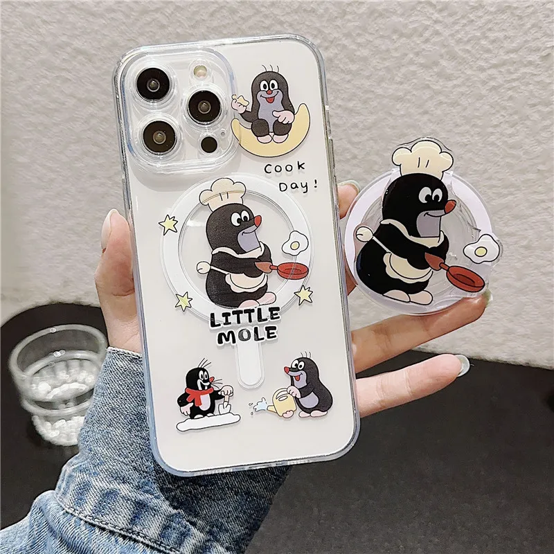 Cartoon Little Mole Funny Chef Phone Case per iPhone 11 12 13 14 15 16 Pro Max Plus ricarica Wireless magnetica per Magsafe Cover