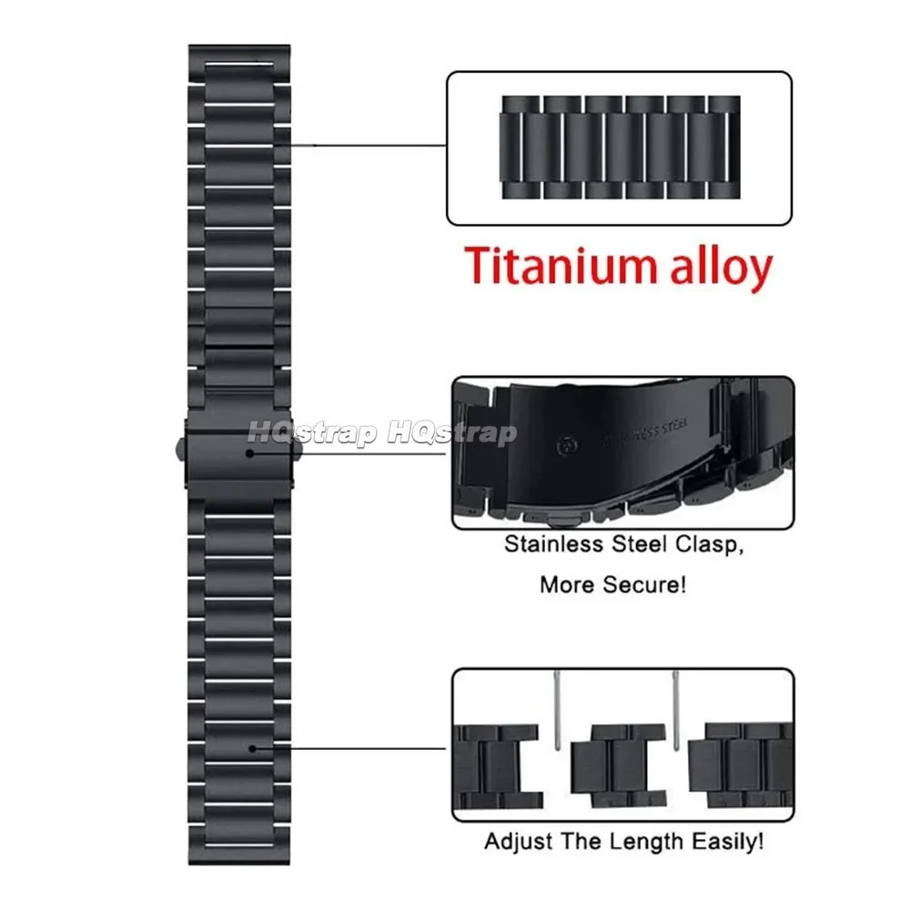 Titanium Watchband Smart Watch Universal Bracelet 20mm 22mm 18mm Double Press Folding Clasp Metal Strap Quick Release Wristband