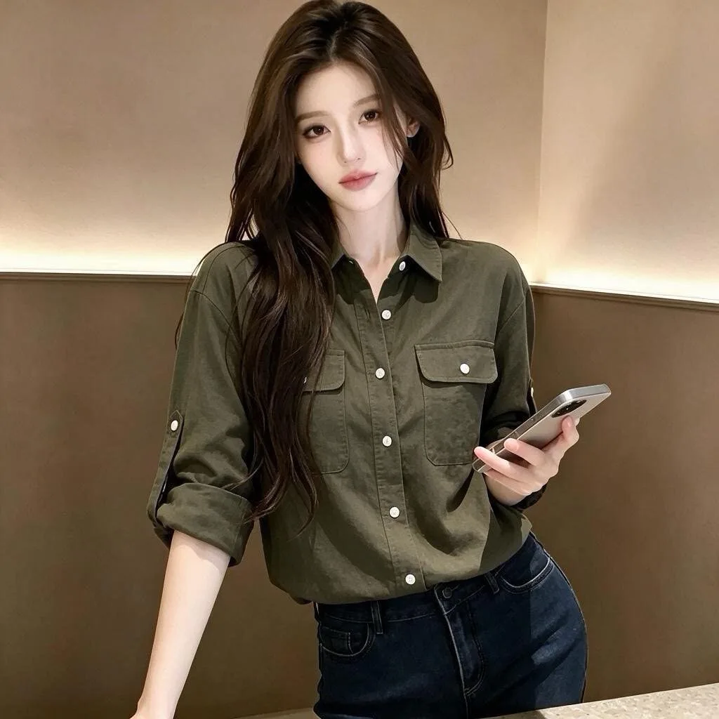 Green Short Sleeve Shirt Women's plus Size Summer New Style Big Code Fat MM Belly Cover Slimming European Goods Top