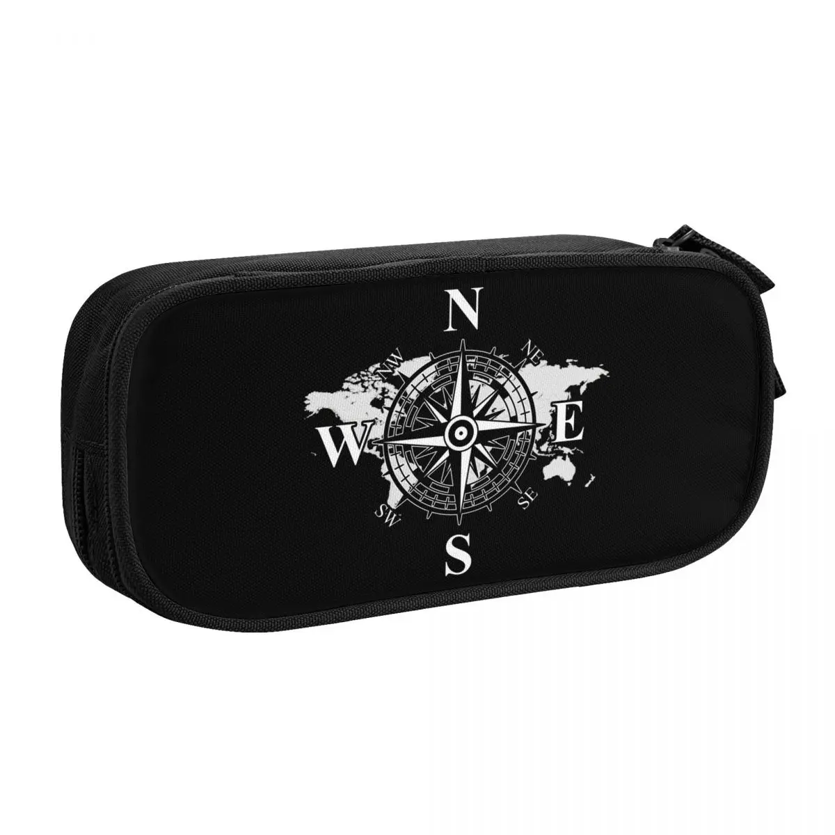 Custom Kawaii Compass With World Map Pencil Case for Cardinal Points Of Earth Large Storage Pen Bag Box School Accessories