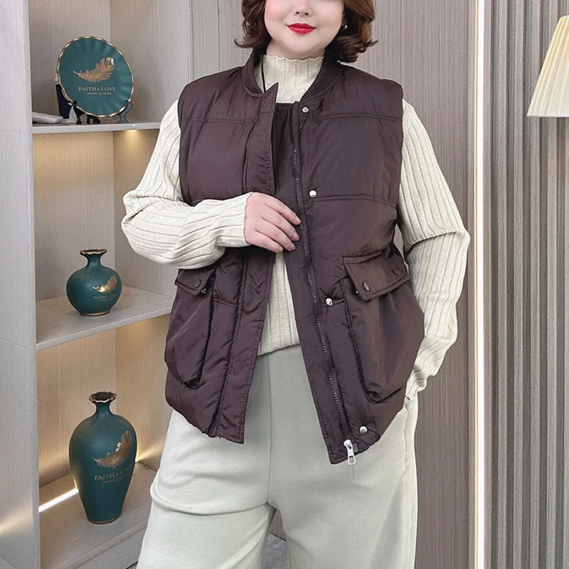 Plus Size Women Parka Winter Warm Casual Fashion Baseball Collar Sleeveless Vest Cotton-padded Jacket 8802