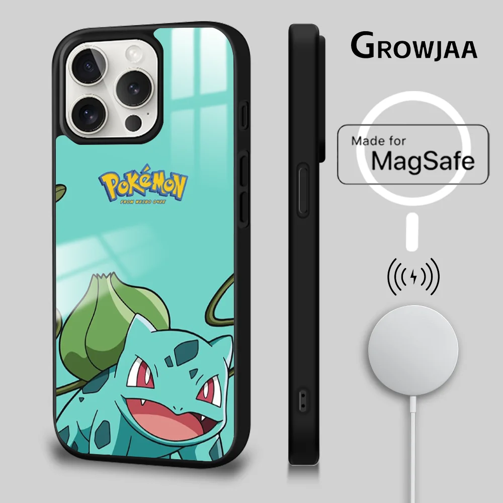 

P- Bulbasaur Phone Case For iPhone 15 14 13 12 11 Pro Max Plus Mini Mirror Magnetic Funda Kawaii Magnetic Phone Cover