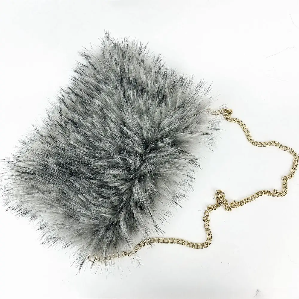 Casual Cross Body Faux Fur Bag Soft Shaded Colour Fluffy Plush Clucth Bag Chains Luxury Winter