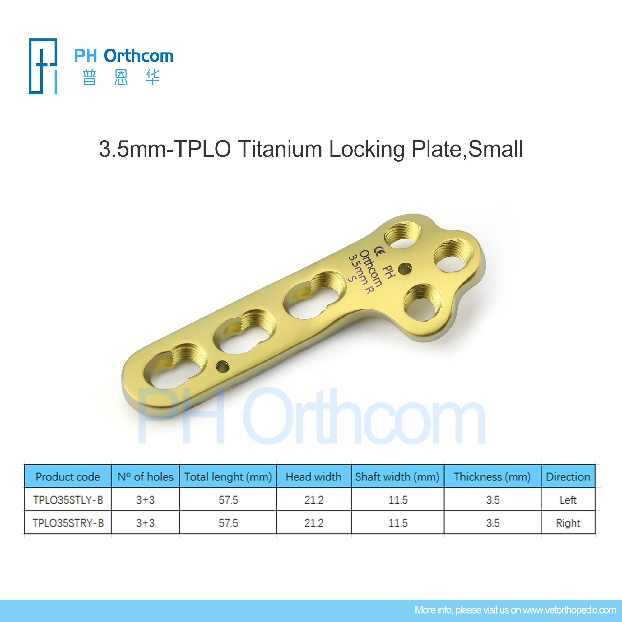 PH Orthcom 3.5mm Titanium TPLO Locking Plates Veterinary Orthopedic Manufacturers Canine Anterior Cruciate Ligament Repair China