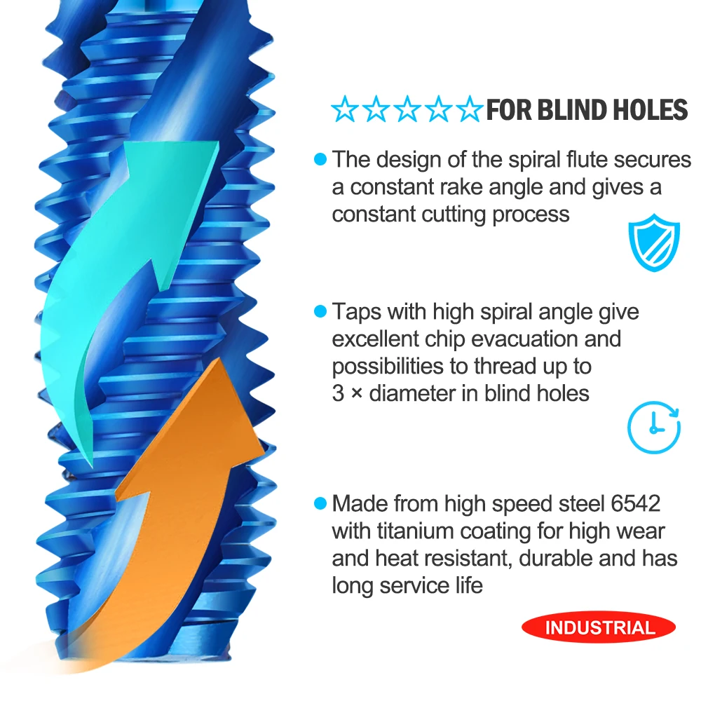 Hss thread tap broca M2-M18 flauta espiral máquina de parafuso da torneira nano azul revestido metal buraco broca broca cnc máquina ferramentas