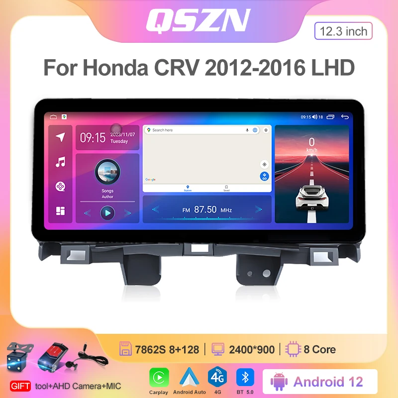 Latest 12.3 Inch Car Radio Navigation WiFi/4G GPS Android12 Carplay With Harness Kit Auto Multimedia For Honda CRV 2012-2016/LHD
